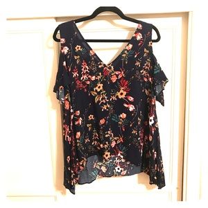 floral cold shoulder rayon blouse XL